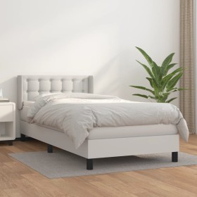 Box spring bed with white synthetic leather mattress 90x190 cm by vidaXL, Beds and slatted bases - Ref: Foro24-3130752, Price...