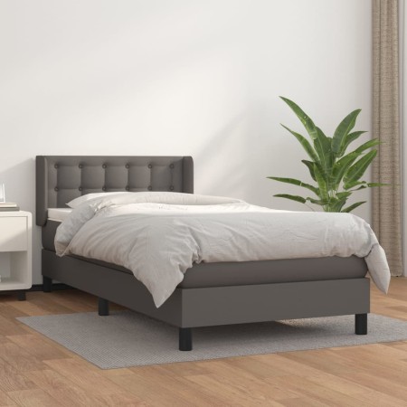 Box spring bed with gray synthetic leather mattress 90x200 cm by vidaXL, Beds and slatted bases - Ref: Foro24-3130761, Price:...