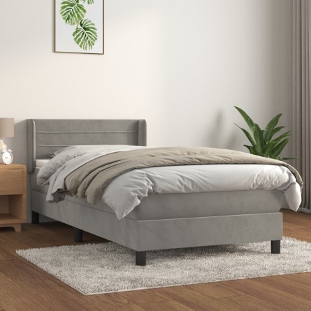 Cama box spring con colchón terciopelo gris claro 80x200 cm de vidaXL, Camas y somieres - Ref: Foro24-3130985, Precio: 293,59...