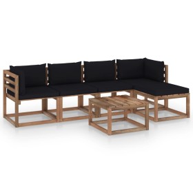 6-piece garden furniture set with black cushions by vidaXL, Garden sets - Ref: Foro24-3067399, Price: 358,99 €, Discount: %