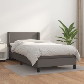 Cama box spring con colchón cuero sintético gris 100x200 cm de vidaXL, Camas y somieres - Ref: Foro24-3130707, Precio: 345,99...