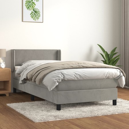 Cama box spring con colchón terciopelo gris claro 80x200 cm de vidaXL, Camas y somieres - Ref: Foro24-3130805, Precio: 282,66...