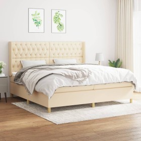 Box spring bed with cream fabric mattress 200x200 cm by vidaXL, Beds and slatted bases - Ref: Foro24-3132262, Price: 710,99 €...