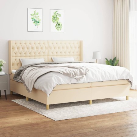 Box spring bed with cream fabric mattress 200x200 cm by vidaXL, Beds and slatted bases - Ref: Foro24-3132262, Price: 734,69 €...