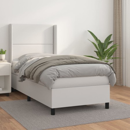 Box spring bed with white synthetic leather mattress 100x200 cm by vidaXL, Beds and slatted bases - Ref: Foro24-3132424, Pric...