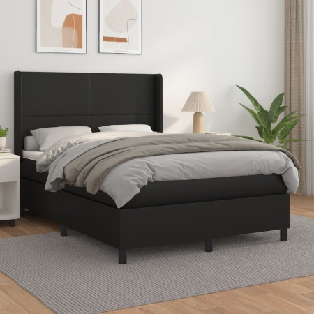 Box spring bed with black synthetic leather mattress 140x200cm by vidaXL, Beds and slatted bases - Ref: Foro24-3132381, Price...