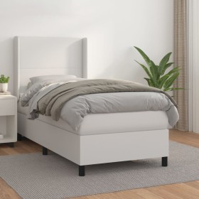 Box spring bed with white synthetic leather mattress 90x190 cm by vidaXL, Beds and slatted bases - Ref: Foro24-3132358, Price...