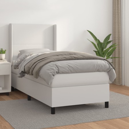 Box spring bed with white synthetic leather mattress 100x200 cm by vidaXL, Beds and slatted bases - Ref: Foro24-3132364, Pric...