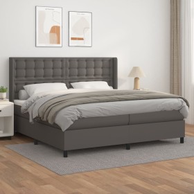 Box spring bed with gray synthetic leather mattress 200x200 cm by vidaXL, Beds and slatted bases - Ref: Foro24-3132523, Price...