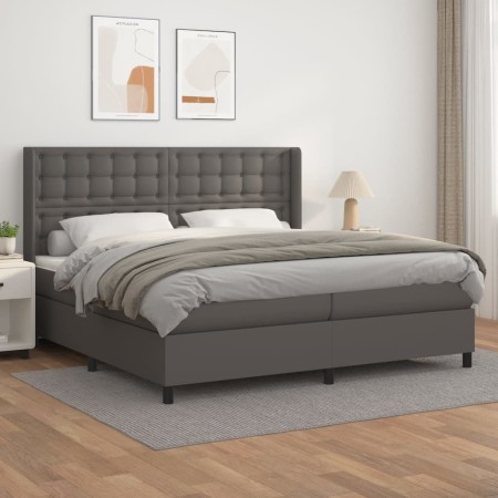 Box spring bed with gray synthetic leather mattress 200x200 cm by vidaXL, Beds and slatted bases - Ref: Foro24-3132523, Price...