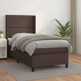 Cama box spring con colchón cuero sintético marrón 100x200 cm de vidaXL, Camas y somieres - Ref: Foro24-3132426, Precio: 392,...