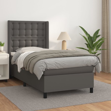 Box spring bed with gray synthetic leather mattress 90x200 cm by vidaXL, Beds and slatted bases - Ref: Foro24-3132481, Price:...