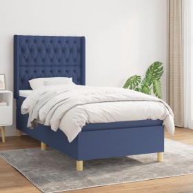 Box spring bed with blue fabric mattress 90x200 cm by vidaXL, Beds and slatted bases - Ref: Foro24-3132207, Price: 367,24 €, ...