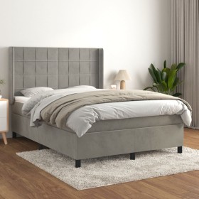 Cama box spring con colchón terciopelo gris claro 140x200 cm de vidaXL, Camas y somieres - Ref: Foro24-3132681, Precio: 524,4...