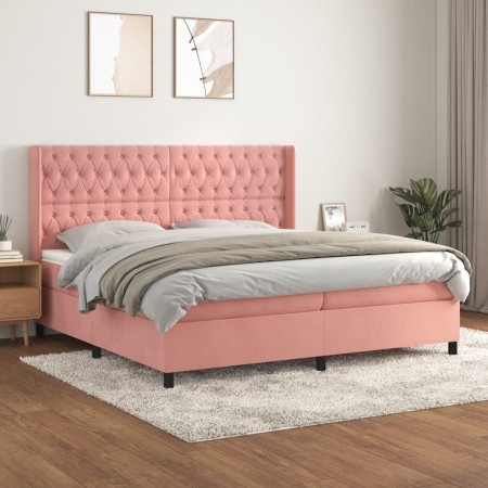 Box spring bed with pink velvet mattress 200x200 cm by vidaXL, Beds and slatted bases - Ref: Foro24-3132884, Price: 685,40 €,...