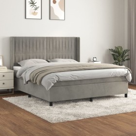 Cama box spring con colchón terciopelo gris claro 180x200 cm de vidaXL, Camas y somieres - Ref: Foro24-3132813, Precio: 586,9...