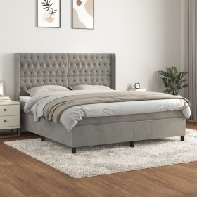 Box spring bed with light gray velvet mattress 180x200 cm by vidaXL, Beds and slatted bases - Ref: Foro24-3132873, Price: 649...