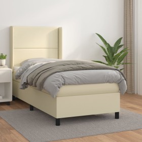 Box spring bed with cream synthetic leather mattress 100x200 cm by vidaXL, Beds and slatted bases - Ref: Foro24-3132425, Pric...