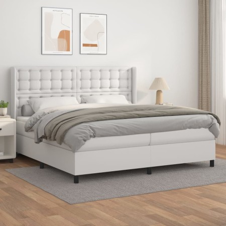 Box spring bed with white synthetic leather mattress 200x200 cm by vidaXL, Beds and slatted bases - Ref: Foro24-3132520, Pric...