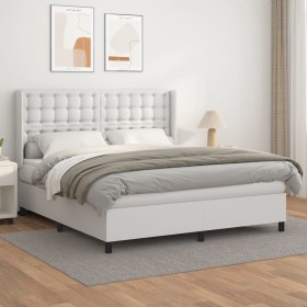 Cama box spring con colchón cuero sintético blanco 180x200 cm de vidaXL, Camas y somieres - Ref: Foro24-3132514, Precio: 688,...