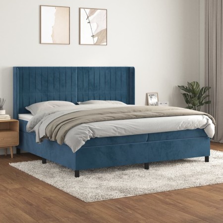 Box spring bed with dark blue velvet mattress 200x200 cm by vidaXL, Beds and slatted bases - Ref: Foro24-3132823, Price: 661,...