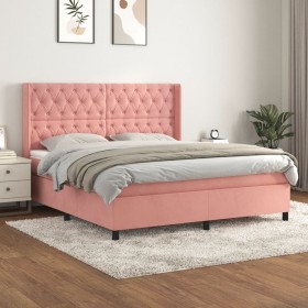 Box spring bed with pink velvet mattress 160x200 cm by vidaXL, Beds and slatted bases - Ref: Foro24-3132872, Price: 597,80 €,...