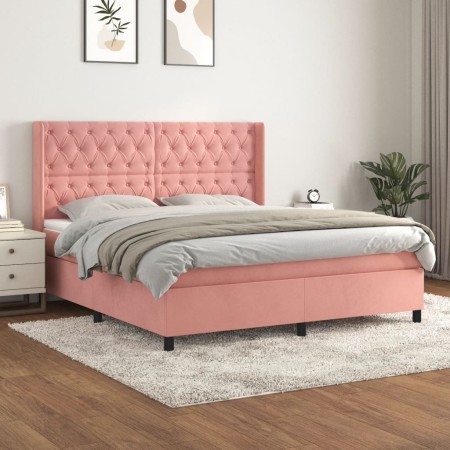 Cama box spring con colchón terciopelo rosa 160x200 cm de vidaXL, Camas y somieres - Ref: Foro24-3132872, Precio: 585,07 €, D...