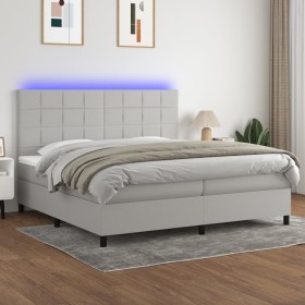 Cama box spring con colchón tela y LED gris claro 200x200 cm de vidaXL, Camas y somieres - Ref: Foro24-3134901, Precio: 659,9...