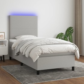 Box spring bed mattress and LED lights light gray fabric 90x200 cm by vidaXL, Beds and slatted bases - Ref: Foro24-3134685, P...