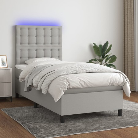 Cama box spring colchón y luces LED tela gris claro 90x200 cm de vidaXL, Camas y somieres - Ref: Foro24-3135165, Precio: 354,...