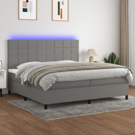 Box spring bed mattress and LED lights light gray fabric 200x200 cm by vidaXL, Beds and slatted bases - Ref: Foro24-3134902, ...