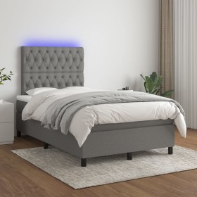 Box spring bed with mattress and LED dark gray fabric 120x200 cm by vidaXL, Beds and slatted bases - Ref: Foro24-3135102, Pri...