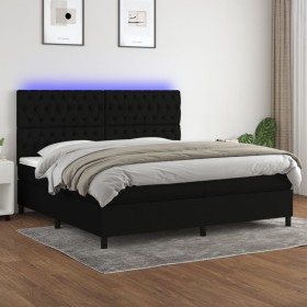 Box spring bed mattress and LED lights black fabric 200x200 cm by vidaXL, Beds and slatted bases - Ref: Foro24-3135143, Price...