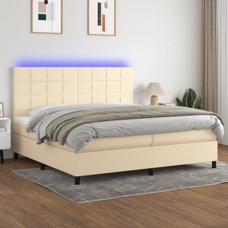 Cama box spring colchón y luces LED tela crema 200x200 cm de vidaXL, Camas y somieres - Ref: Foro24-3134906, Precio: 677,99 €...