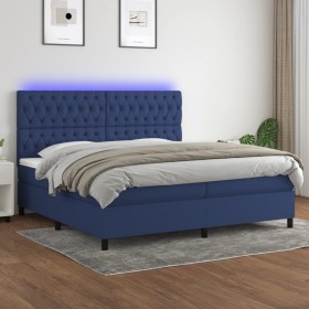 Cama box spring colchón y luces LED tela azul 200x200 cm de vidaXL, Camas y somieres - Ref: Foro24-3135147, Precio: 736,74 €,...