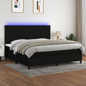 Box spring bed mattress and LED lights black fabric 200x200 cm by vidaXL, Beds and slatted bases - Ref: Foro24-3134743, Price...