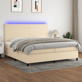 Box spring bed mattress and LED lights cream fabric 200x200 cm by vidaXL, Beds and slatted bases - Ref: Foro24-3134746, Price...