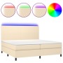 Cama box spring colchón y luces LED tela crema 200x200 cm de vidaXL, Camas y somieres - Ref: Foro24-3134746, Precio: 705,19 €...