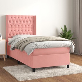 Box spring bed with pink velvet mattress 90x200 cm by vidaXL, Beds and slatted bases - Ref: Foro24-3132842, Price: 381,99 €, ...