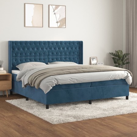 Box spring bed with dark blue velvet mattress 200x200 cm by vidaXL, Beds and slatted bases - Ref: Foro24-3132883, Price: 702,...