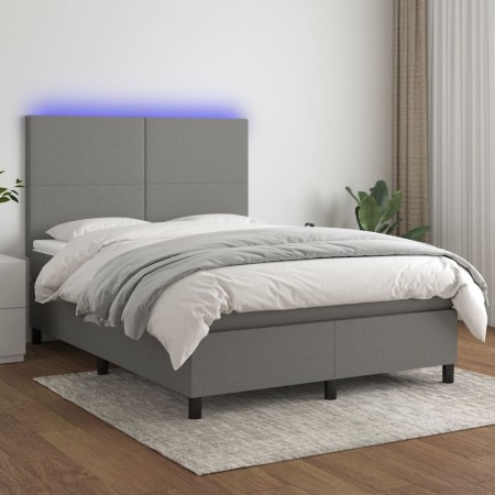 Box spring bed mattress and LED lights dark gray fabric 140x200 cm by vidaXL, Beds and slatted bases - Ref: Foro24-3134718, P...