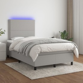 Cama box spring con colchón tela y LED gris claro 120x200 cm de vidaXL, Camas y somieres - Ref: Foro24-3134781, Precio: 438,7...