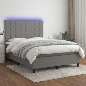 Cama box spring colchón y luces LED tela gris oscuro 140x200 cm de vidaXL, Camas y somieres - Ref: Foro24-3134878, Precio: 50...