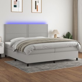 Box spring bed with fabric mattress and light gray LED 200x200 cm by vidaXL, Beds and slatted bases - Ref: Foro24-3134821, Pr...