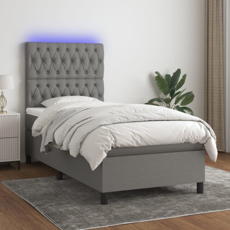 Box spring bed mattress and LED lights dark gray fabric 90x200 cm by vidaXL, Beds and slatted bases - Ref: Foro24-3135086, Pr...