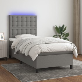 Boxspringbettmatratze und LED-Leuchten dunkelgrauer Stoff 90x200 cm von vidaXL, Betten und Lattenroste - Ref: Foro24-3135166,...