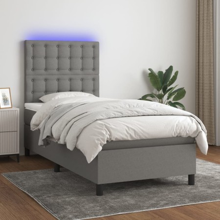 Cama box spring colchón y luces LED tela gris oscuro 90x200 cm de vidaXL, Camas y somieres - Ref: Foro24-3135166, Precio: 342...