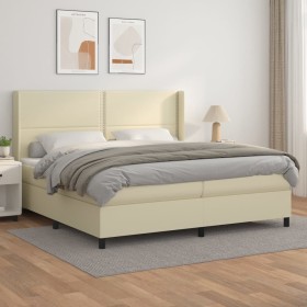 Cama box spring con colchón cuero sintético crema 200x200 cm de vidaXL, Camas y somieres - Ref: Foro24-3132461, Precio: 704,9...