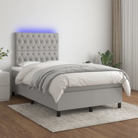 Cama box spring con colchón tela y LED gris claro 120x200 cm de vidaXL, Camas y somieres - Ref: Foro24-3135101, Precio: 444,9...