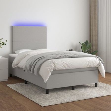 Cama box spring con colchón tela y LED gris claro 120x200 cm de vidaXL, Camas y somieres - Ref: Foro24-3134701, Precio: 443,3...